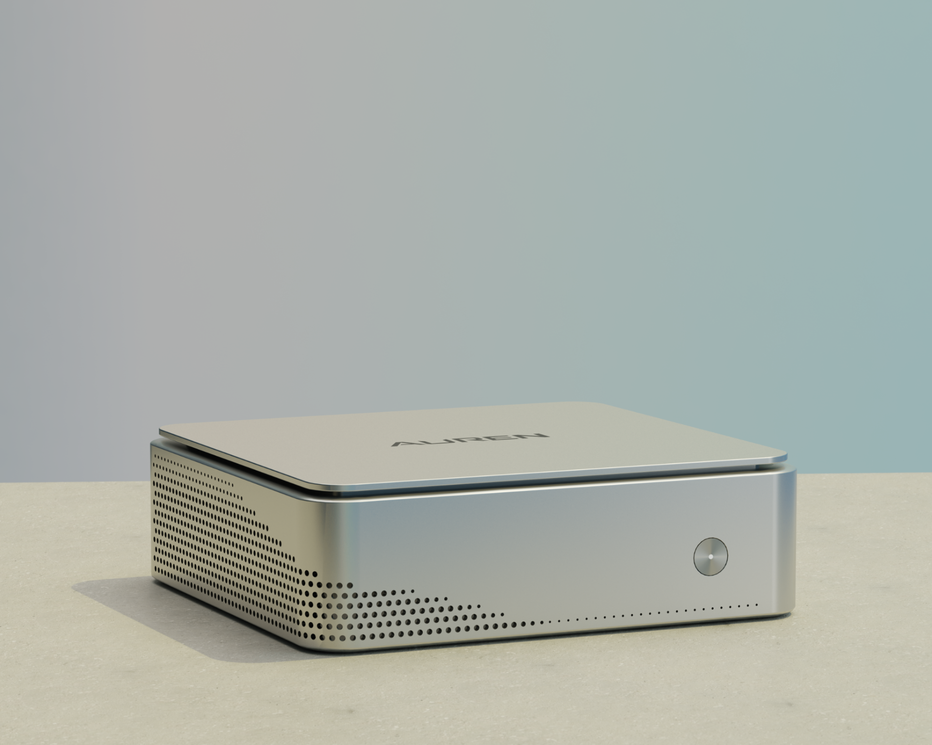 Auren One in silver aluminium with perforated cooling grille